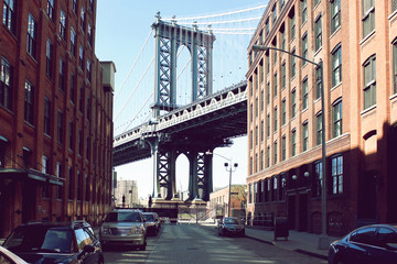 Vista sul Manhattan Bridge da Brooklyn, New York