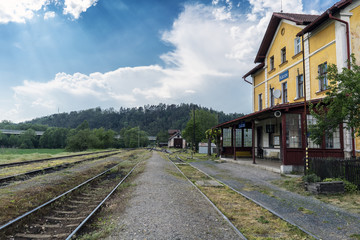 Fototapeta na wymiar Old disused railway station in the village of Kacov, Czech Republic