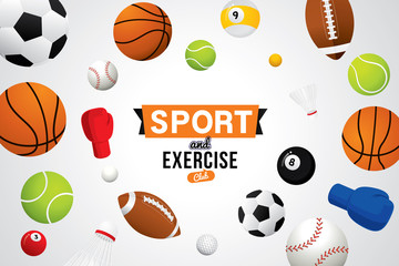 Vector sport and exercise club with sports ball and equipment. © Manovector