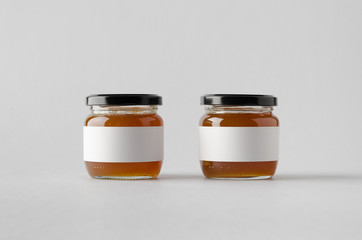 Apricot Jam Jar Mock-Up - Two Jars. Blank Label