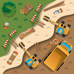 Work at the quarry. View from above. Vector illustration. © caryblade