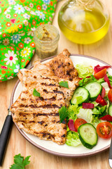 Grilled marinated turkey with fresh vegetables