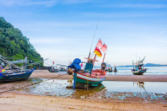 fishing boat on the beach seascape in Thailand