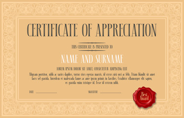 Certificate of appreciation, achievement vector illustration