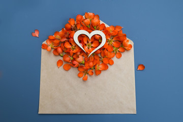 A kraft envelope full of different colors. He lay flat. The concept of love.