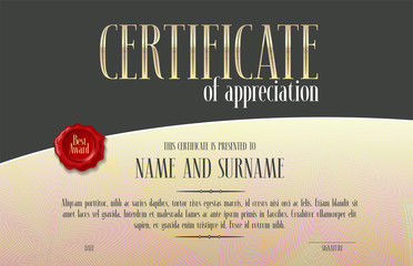 Appreciation certificate vector template illustration