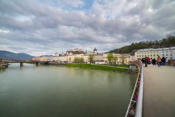 View of Fortress Hohensalzburg. and Salzach river in Salzburg
