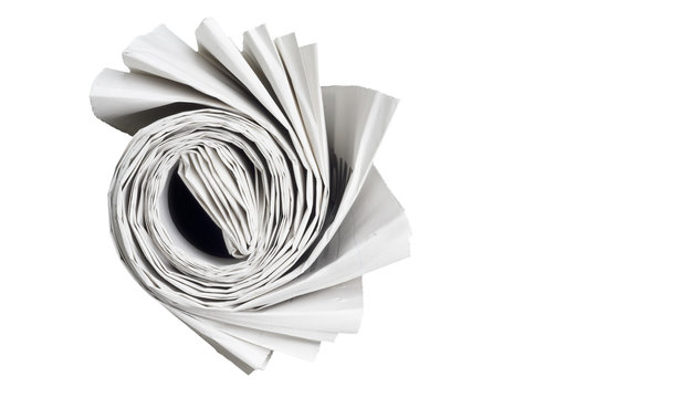 rolled newspaper, isolated on white, free copy space