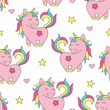 seamless cute unicorn pattern vector illustration