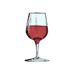 A glass of red wine Vintage Hand Drawn Sketch Vector illustration.