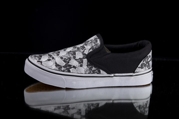 Sneaker on Black Background, Isolated Product, Top View, Studio.