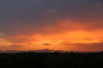 Orange evening sky In tropical countries Asia