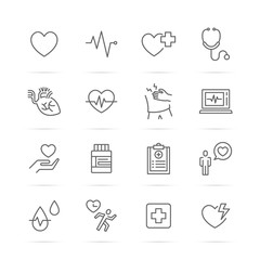 heart and pulse vector line icons