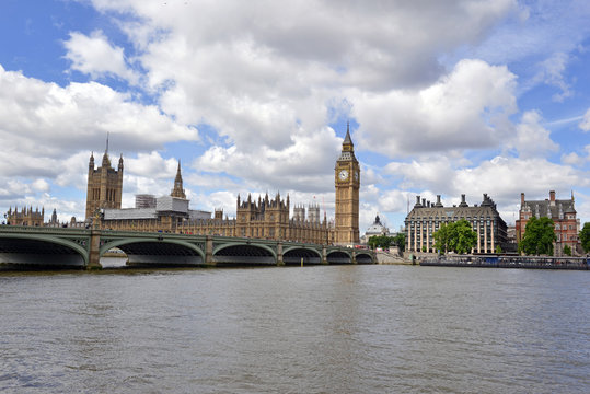 London skyline with Big Ben and Westminster Palace and Houses of Parliament which has become a symbol of England and Brexit discussions