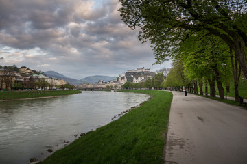 Fototapeta na wymiar View of the Salzach river in Salzburg
