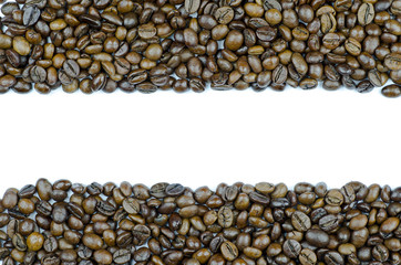 A close-up view of coffee bean texture with space for text