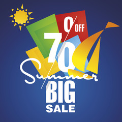 Big Summer sale 70 percent off discount sailboat blue background