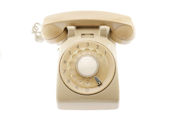 Landline phone / Landline phone, old telephone on white background. Top view.