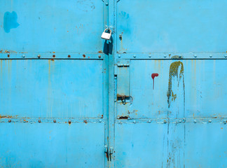 Old blue metal door texture for background