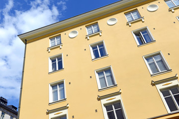 Facades of Colorful buildings typically found in Scandinavian architecture, Helsinki Finland