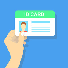 Hand holding the id card. Vector illustration.