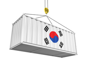 Container with Korean Flag and Crane Hook