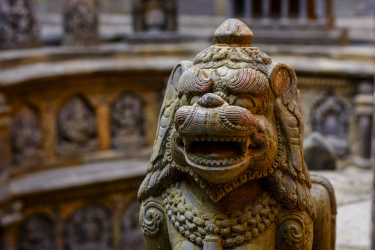 The ancient beast gurading the sacred temple, Lalitpur Nepal