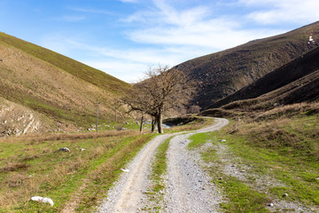 Dirt road in the mountains in the open air