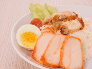 bbq pork and crispy pork with rice