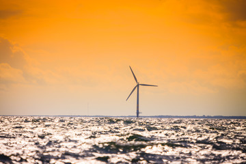 Wind turbines farm in Baltic Sea, Denmark