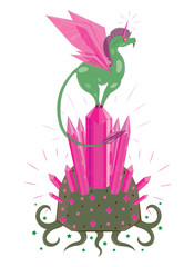 Unicorn with wings on a crystal