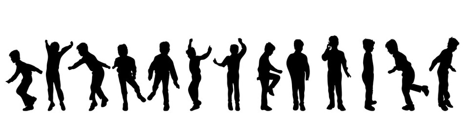 Vector silhouette of child on white background.