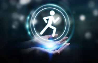 Young woman using running application to check her performances 3D rendering