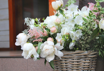 Beautiful wedding bouquet with a lot of tender flowers