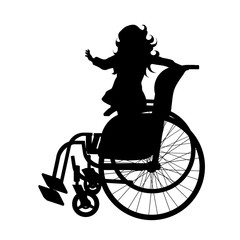 Fototapeta na wymiar Vector silhouette of child on wheelchair on white background.