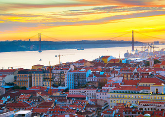 Lisbon skyline at sunset, Portugal