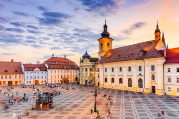 Foto op Canvas Sibiu, Romania. City Hall and Brukenthal palace in Transylvania. © SCStock