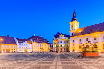 Obraz premium Sibiu, Romania. City Hall and Brukenthal palace in Transylvania.