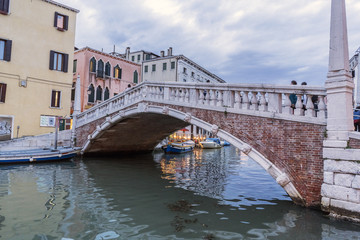 Venice, Veneto / Italy- May 20, 2017: View of the bridge called "delle Guglie" at sunset