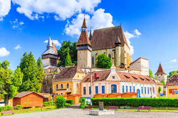 Biertan, Romania. Saxon village with the fortified church in Transylvania. - obrazy, fototapety, plakaty