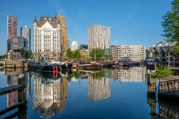 Rotterdam city cityscape skyline with, Oude Haven, Netherlands. - obrazy, fototapety, plakaty