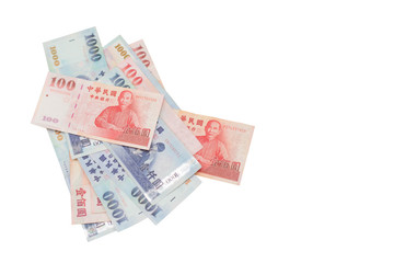 Taiwan money isolated on white background.