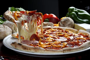 Crédence de cuisine en verre imprimé Pizzeria Slice of pizza raised