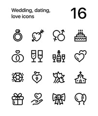 Wedding, dating, love icons for web and mobile design pack 1