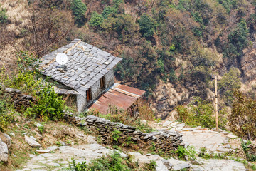 Fototapeta na wymiar Stone building in the mountains