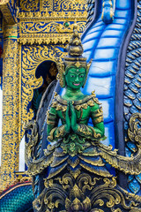 The Indra famous in Chaingrai temple and green color beautiful and worship with Thai people