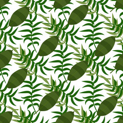 Obraz premium Beautiful seamless vector floral summer pattern background with tropical palm leaves. Perfect for wallpapers, web page backgrounds, surface textures, textile.