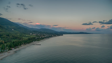 Seascape from a height overlooking the village and the sea in New Athos