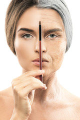 Aging concept. Young and old comparision.