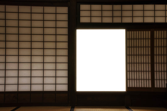 Traditional Japanese Interior window, Made from bamboo wood and paper, Opened window is clipping path